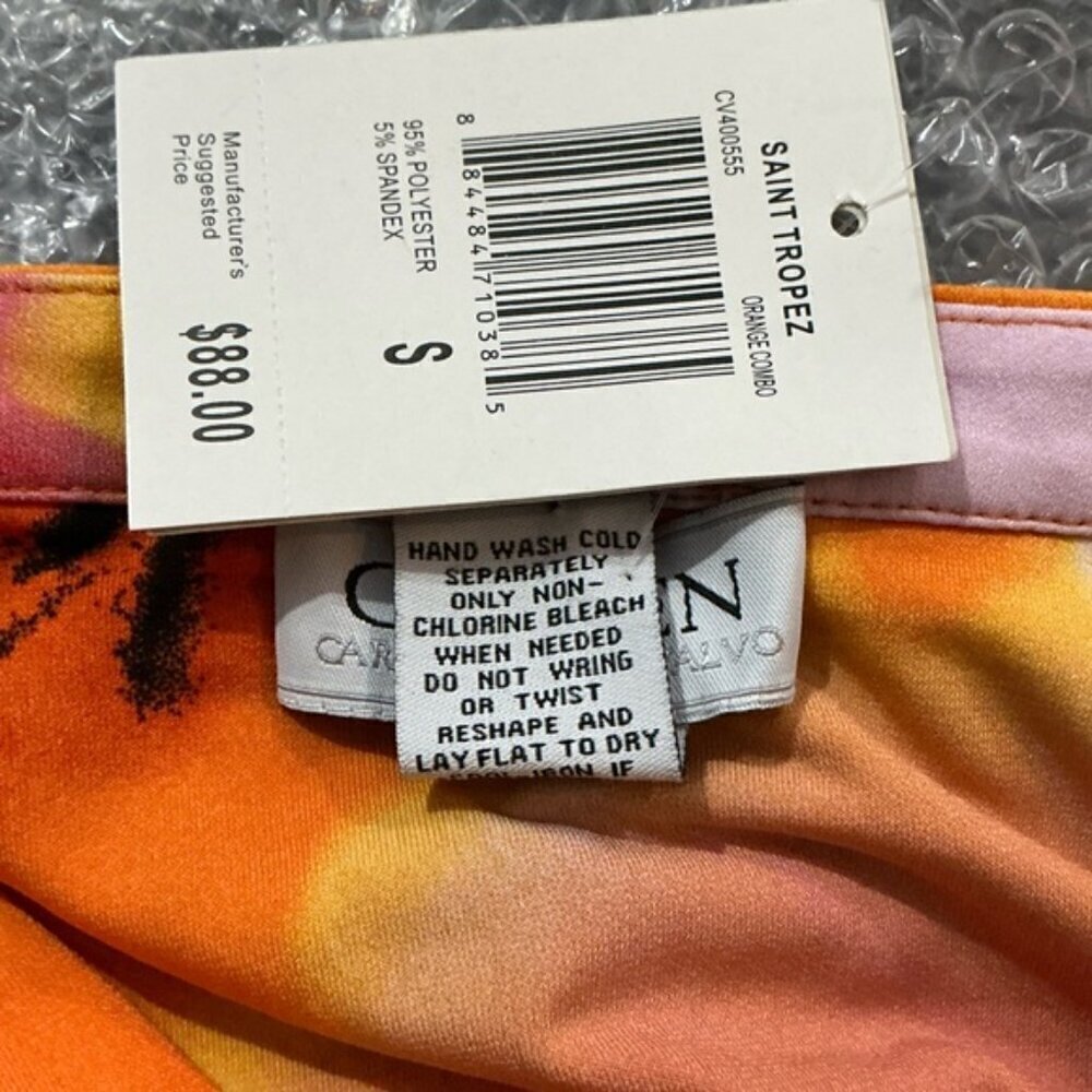 Carmen Marc Valvo Tunic V Neck Chain Long Roll Up Sleeve Tropical Coral Pink SM - Picture 12 of 16